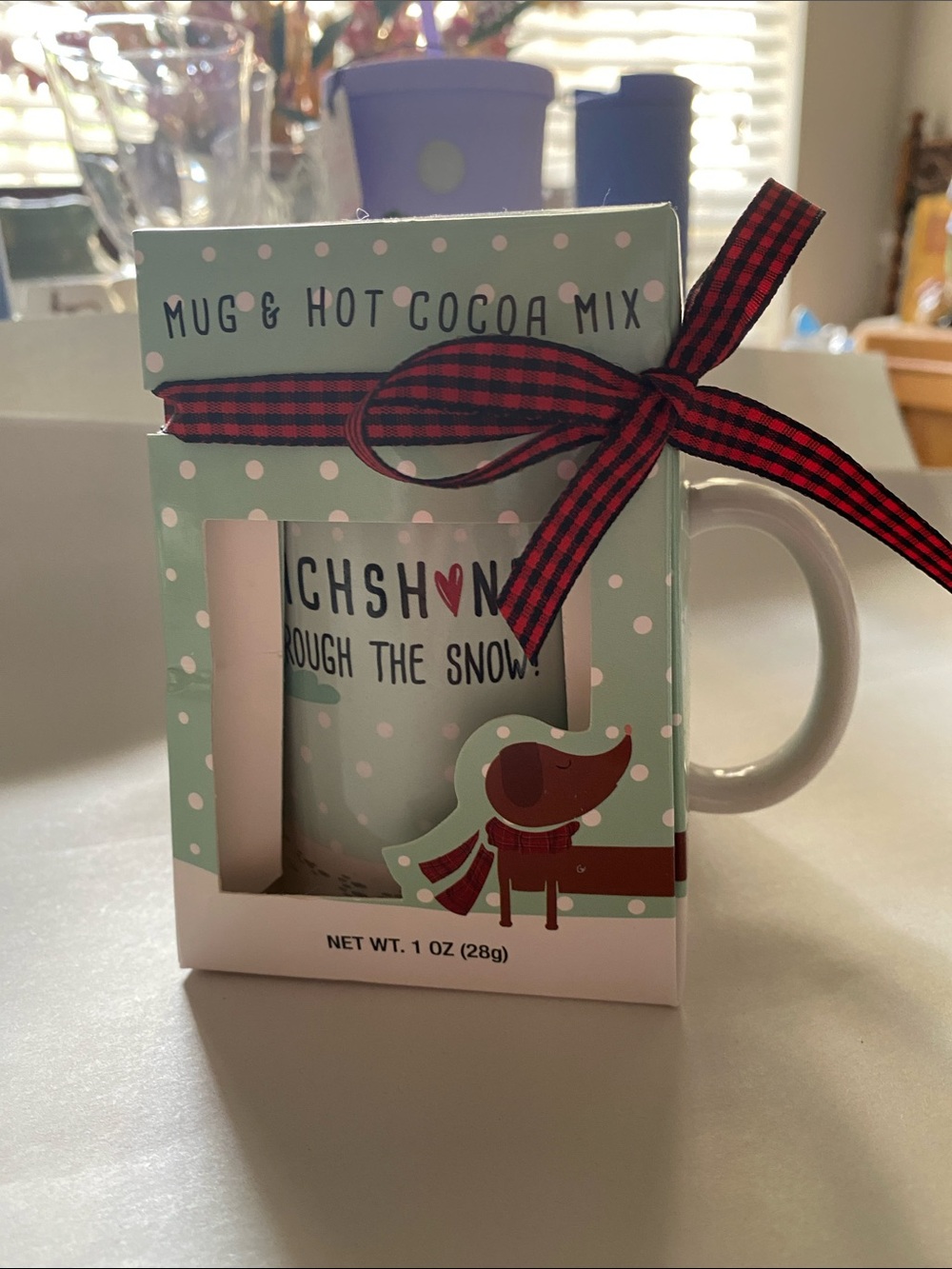 Dachshund Mug& Cocoa Mix in Unopened Box W/Red & Green Bow. NWT